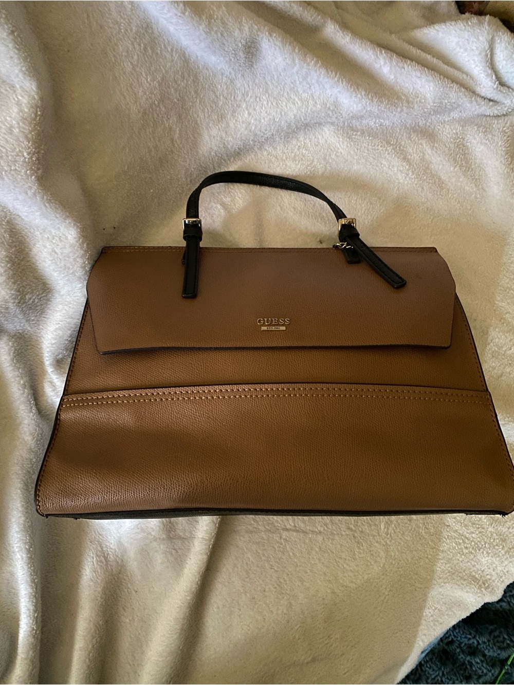 GUESS Brown Purse with Black Handle missing cross body strap